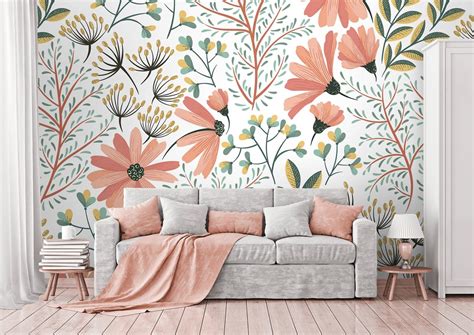 Pink Soft Flowers Wallpaper Peel And Stick Wallpaper Floral Wall