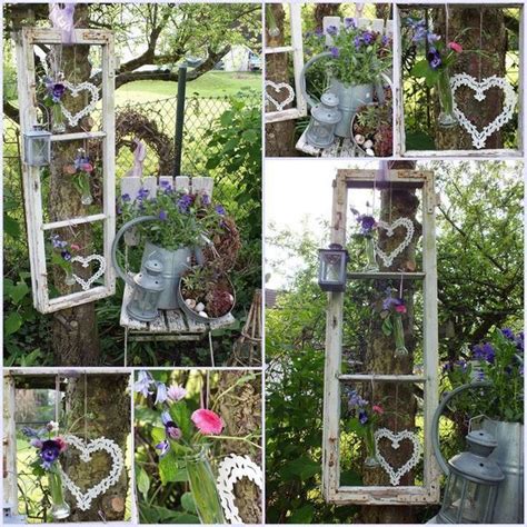 Ein altes fenster im garten in szene gesetzt. Altes fenster als deko im garten