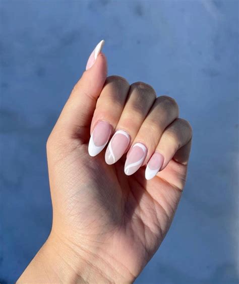 Nude Nails With White Details Sheer Nails With White Tips Swirls