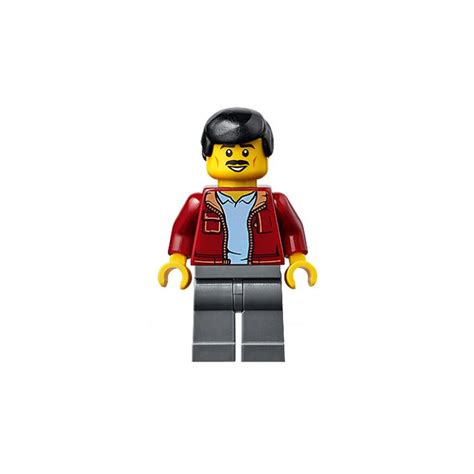 Lego Man Avec Dark Rouge Jacket Open Sur Bleu Shirt Figurine Inventaire