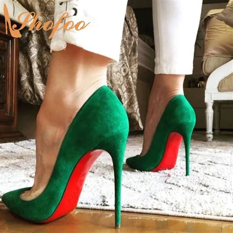 Red Bottom Green Stilettos High Heels Women Pumps Pointed Toe Large