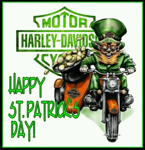 An Image Of A Happy St Patrick S Day Card With A Cat On A Motorcycle