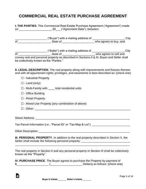 Free Residential Real Estate Purchase Agreements Pdf Word Eforms