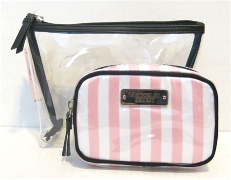 Victorias Secret Pink And White Stripe W Clear Dup Makeup Cosmetic Bag