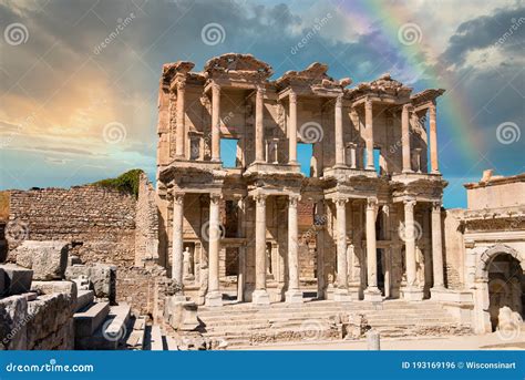 Ancient City Ruins Of Ephesus Travel To Turkey Rainbow Stock Photo