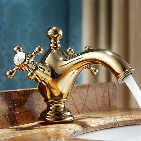 Luxury Gold Solid Brass Bathroom Sink Faucet Art Design High Quality