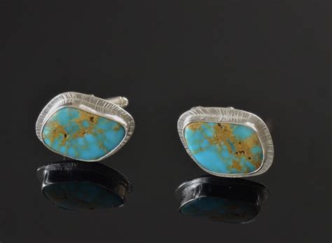 Kingman Turquoise Turquoise Cufflinks Fine Silver Sterling Silver