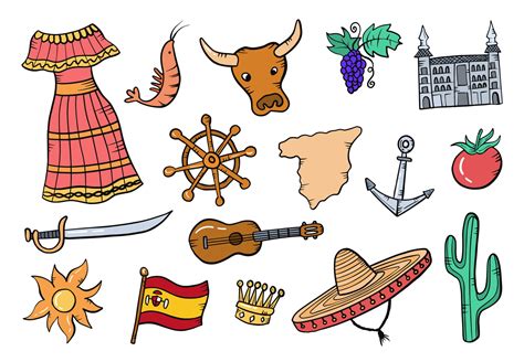 Spain Country Nation Doodle Hand Drawn Set Collections 3361106 Vector Art At Vecteezy