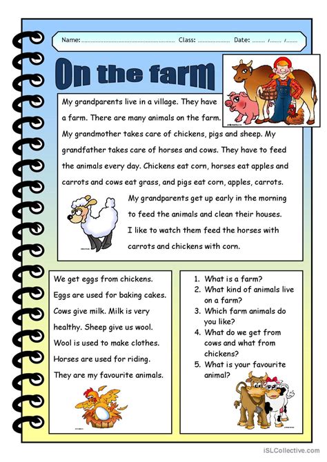 on the farm reading for detail dee… english esl worksheets pdf and doc