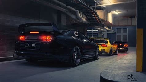Looking for the best 4k car wallpapers? Wallpaper : Toyota Supra MK4, Toyota Supra, Mazda RX 7 FD ...