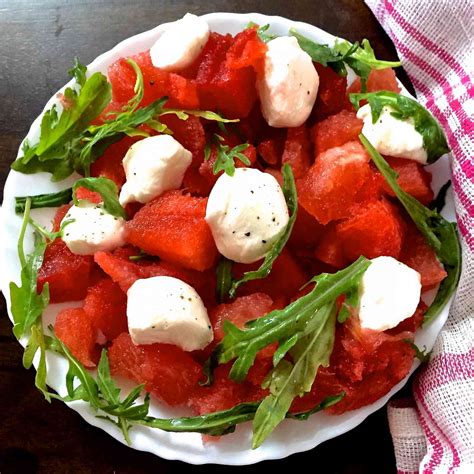 Watermelon Bocconcini Arugula Salad Recipe By Archanas Kitchen