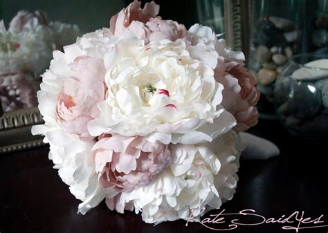 Wedding Bouquet Peony Bouquet Ivory And Blush Pink Peony Silk Etsy