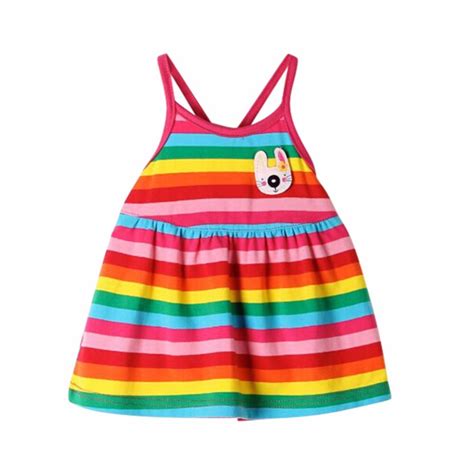 0 18 M Newborns Girls Rainbow Sundress Princess Stripes Cotton