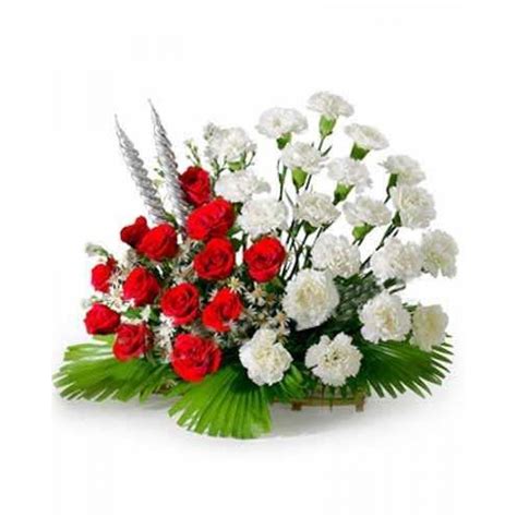 Arrangement Of 20 White Carnations And 15 Red Rose