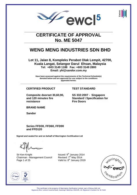 Pdf Certificate Of Approval No Me 5047 Weng Meng · Certificate