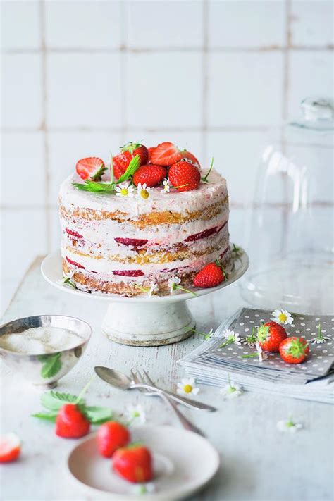 Strawberry Cake With A Carrot Cake Base And Cream Cheese Photograph By