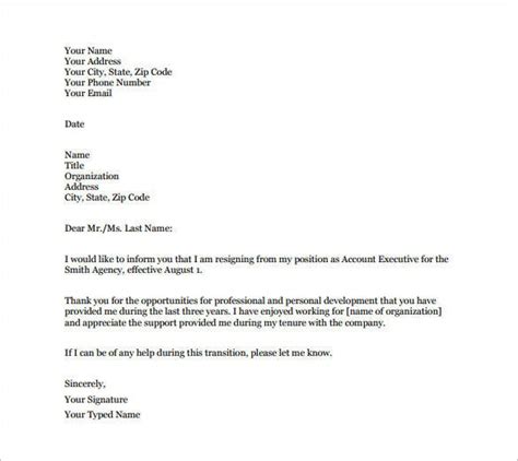 Sample Resignation Email The Document Template