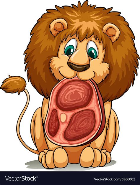 A Lion With Meat Vector Image On Vectorstock Lion Illustration