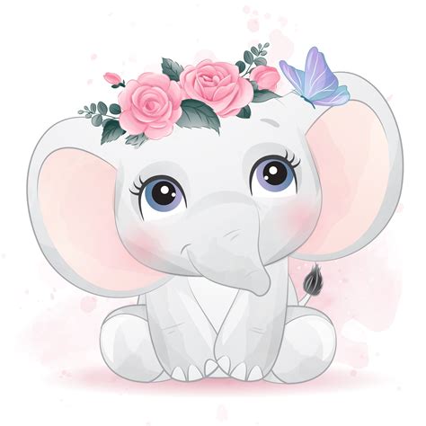 Cute Elephant Clipart With Watercolor Illustration