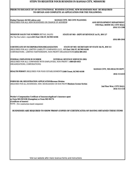 We appreciate our strong relationship with officials in your department and this relationship will be important as we consider the range of items on the. Steps To Register Your Business In Kansas City - Missouri ...