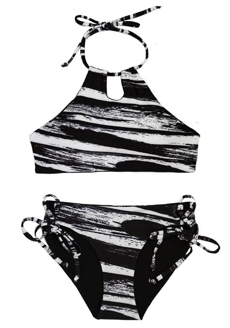 Chanceloves Blackwhite 2 Piece Girls Bikini Set With Halter Top