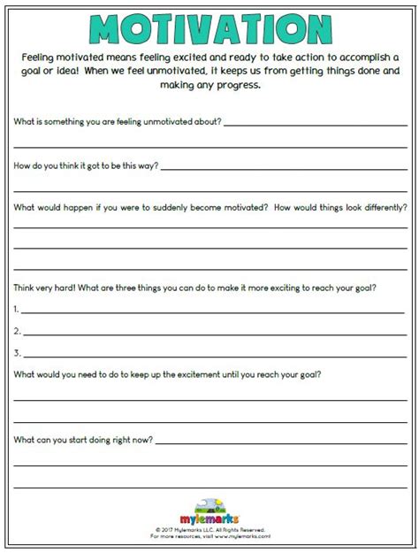 Printable Motivation Worksheets Motivation Activities Adolescent