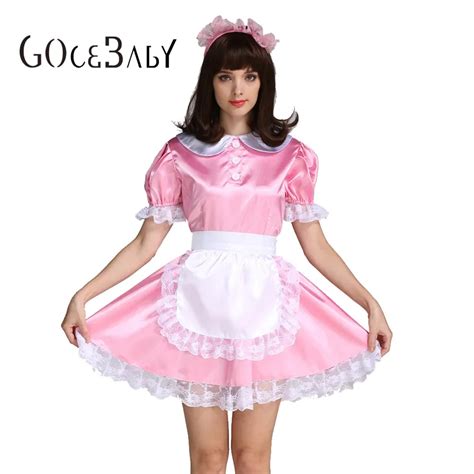 Buy Sissy Girl Maid Satin Pink Lockable Dress Costume Uniform Forced Fem