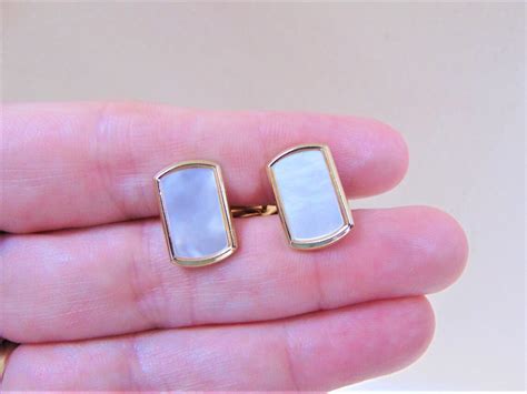 Cuff Links Pearl Effect Gold Tone Metal Etsy