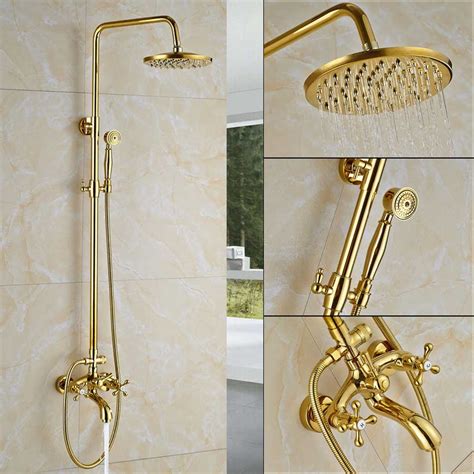 Brass construction resists rust and corrosion this bathtub faucet, in its minimal design, pairs beautifully with any freestanding bathtub. Gold Bathtub Shower Faucet Rainfall Brass 8 " Shower Head ...