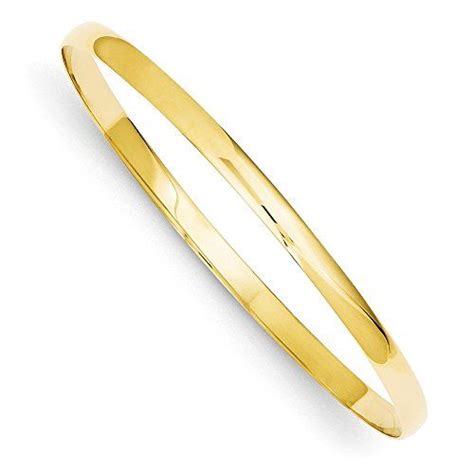 14k Yellow Gold 4mm Solid Polished Half Round Slip On Bangle Want
