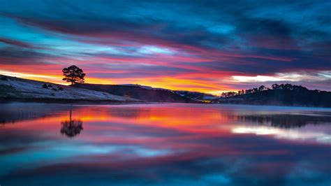 Download Wallpaper 3840x2160 Lake Reflections Sunset Clouds Nature