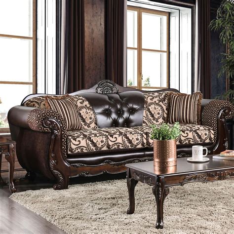 Traditional Wood Sofa In Brown Sm6416 Quirino By Furniture Of America
