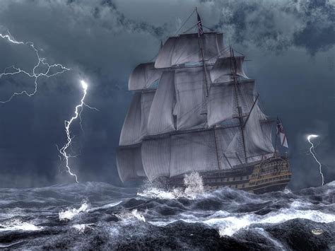 Ship In A Storm Print By Daniel Eskridge Stormy Sea Hms Victory