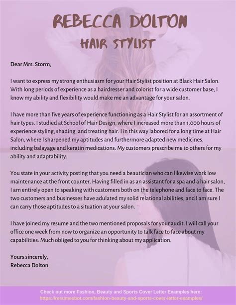 Craft your cv in minutes. Hair Stylist Cover Letter Samples & Templates PDF+Word 2020 | Hair Stylist Cover Letters | RB