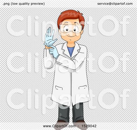 Clipart Of A Boy Wearing A Science Lab Coat And Putting On Gloves