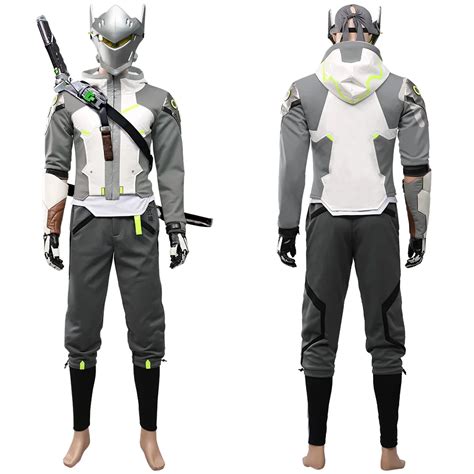 Overwatch Genji Deluxe Muscle Costume For Kids Grey Hooded Jumpsuit
