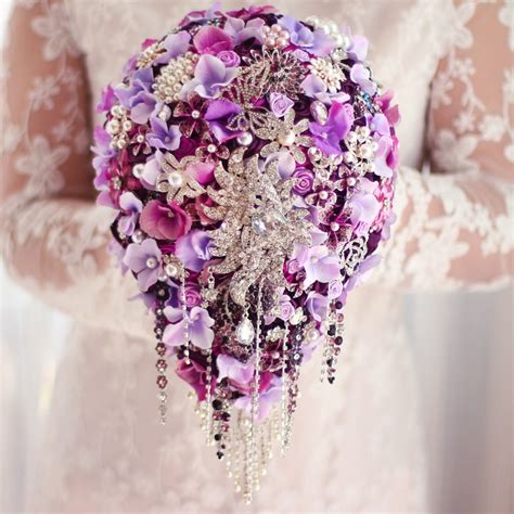 Purple Wedding Bridal Brooches Bouquet Water Droplets Hydrangea Bride