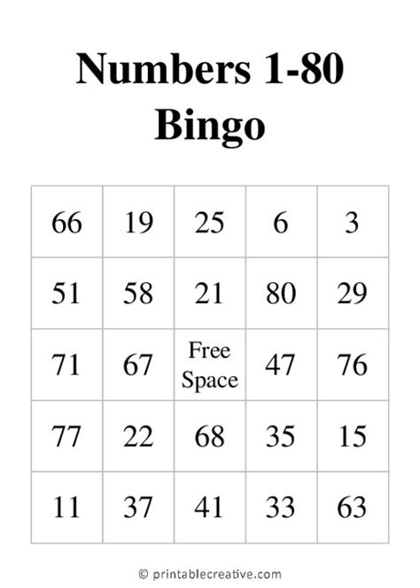 Numbers 1 80 Bingo