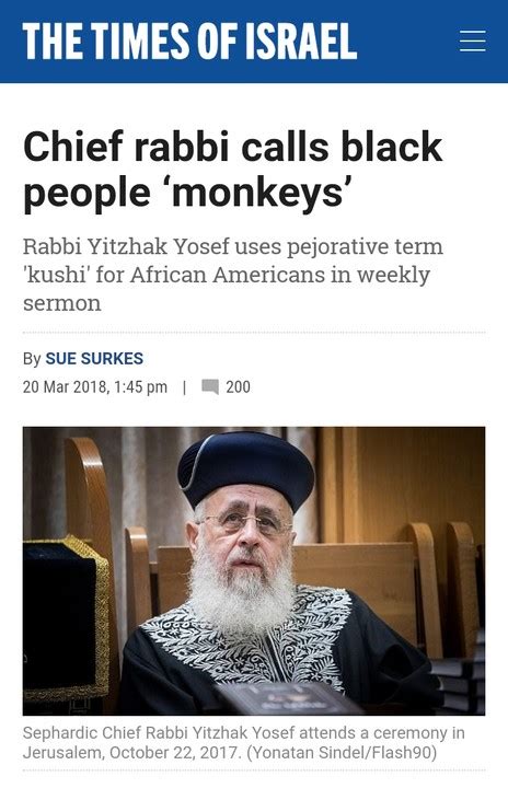 Rabbi Yitzhak Yosef Calls Black People Monkeys During His Weekly