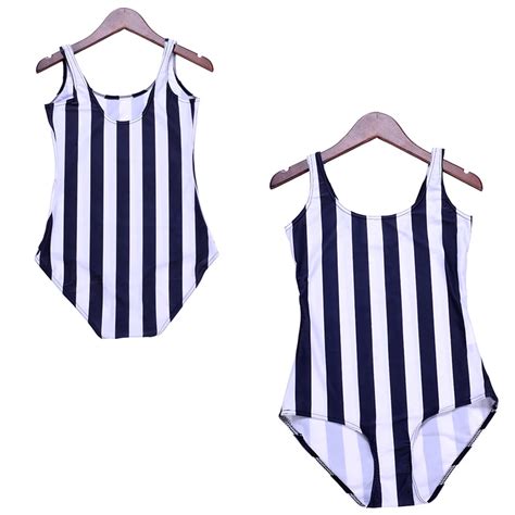 Vintage Black And White Stripes Women Bathing Suit One Piece Swimsuit