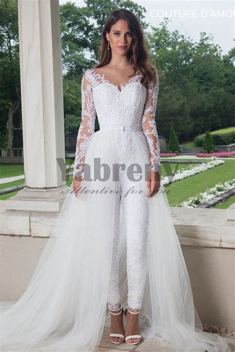 Lace Bridal Jumpsuit With Detachable Tulle Train So 118 Bridal