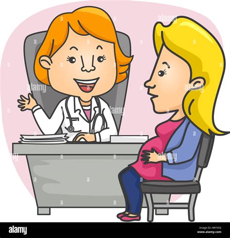 Illustration Of A Pregnant Girl Consulting With Her Ob Gyn Stock Photo