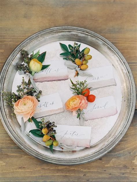 romantic bridal inspiration in citrus tones love the variety in these boutonnieres diy wedding