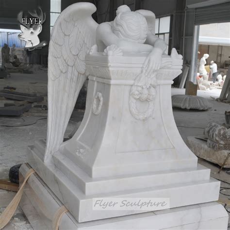 Cemetery Angel Carving Headstone White Marble Stone Weeping Angel Statue Headstone Monument