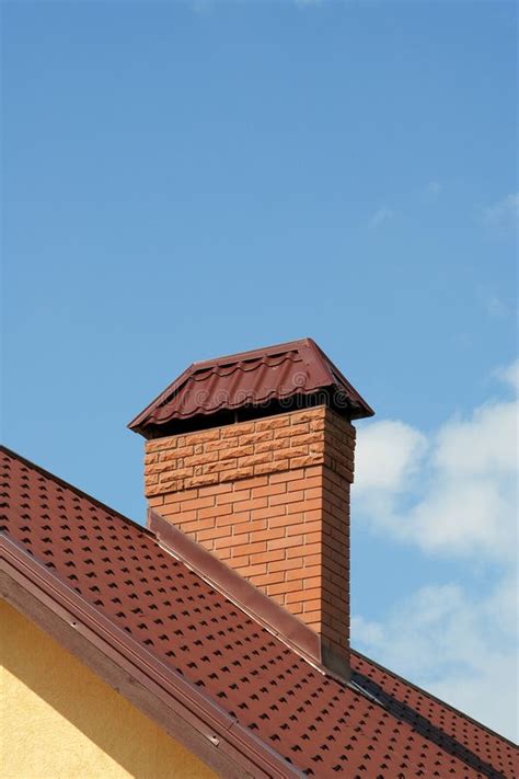 The Roof Of A Modern House With Brick Chimney Stock Image Image Of