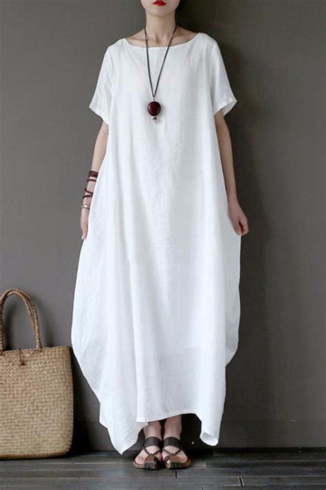 White Casual Linen Plus Size Summer Maxi Dresses 1640 Fantasylinen