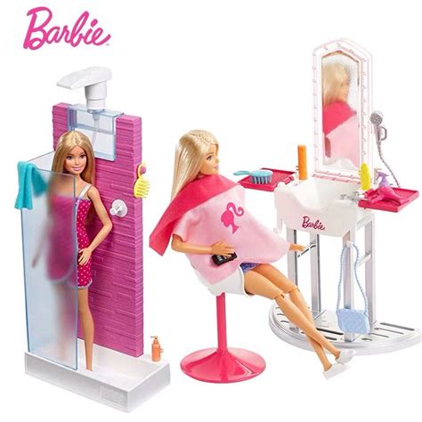New Original Barbie Dolls Bathroom Hair Salon Furniture Accessories