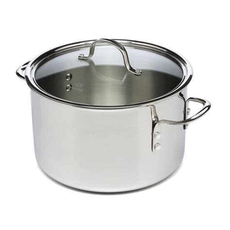 The handles are riveted to each pot and pan, making them stronger and less likely to fall off than one that is welded. Calphalon Tri-Ply Stainless Steel 8 Qt Stock Pot with Lid ...
