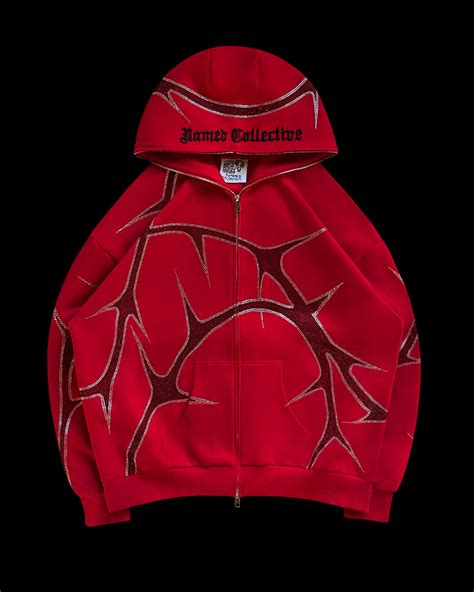 Thorn Rhinestone Zip Hoodie Red Named Collective