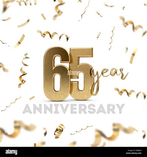 65 Year Anniversary Celebration Gold Number With Golden Confetti Stock